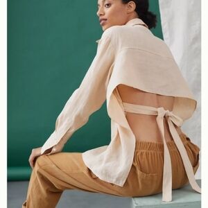 BEATRICE B ANTHROPOLOGIE HEMP CUT OUT OPEN BACK BLOUSE TOP